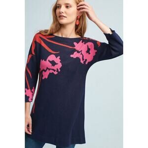 NWT Anthropologie Field Flower Megara Flower Tunic Dress Sz XS Navy Blue